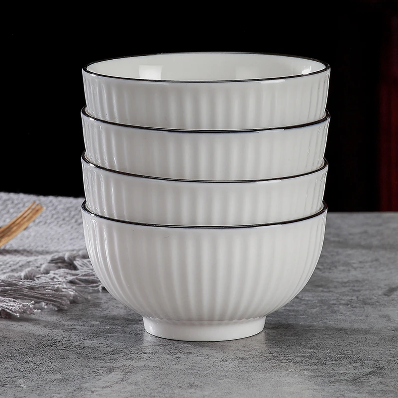 【老郝年货节】4个装4.5英寸欧式餐具竖纹米饭碗釉下彩陶瓷饭碗
