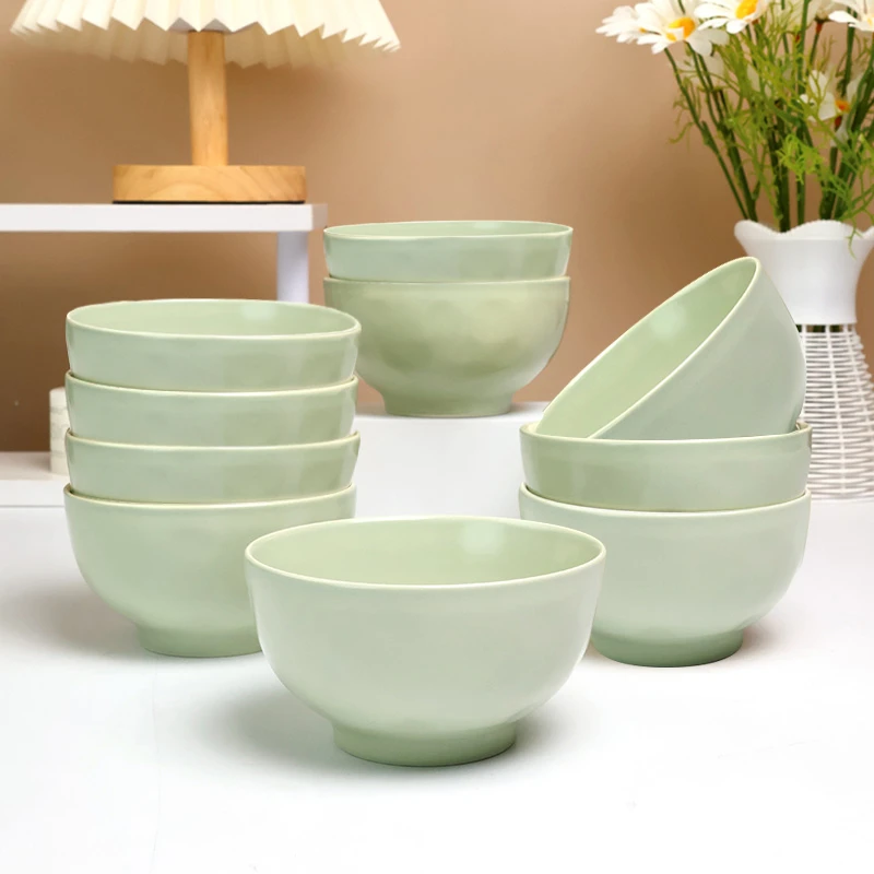 孟垣青瓷色釉10个装4.5英寸釉下彩陶瓷釉下彩米饭碗家用防烫饭碗