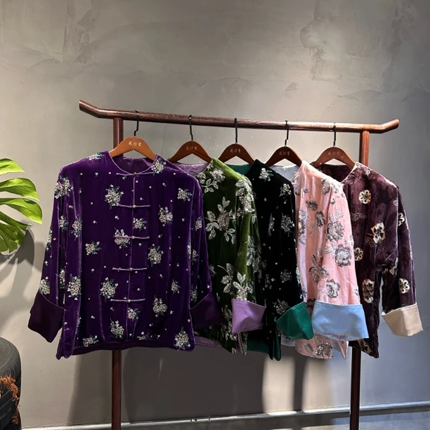 花汀堂·宠粉福利新品手工定制新中式真丝丝绒刺绣外套·五色可选