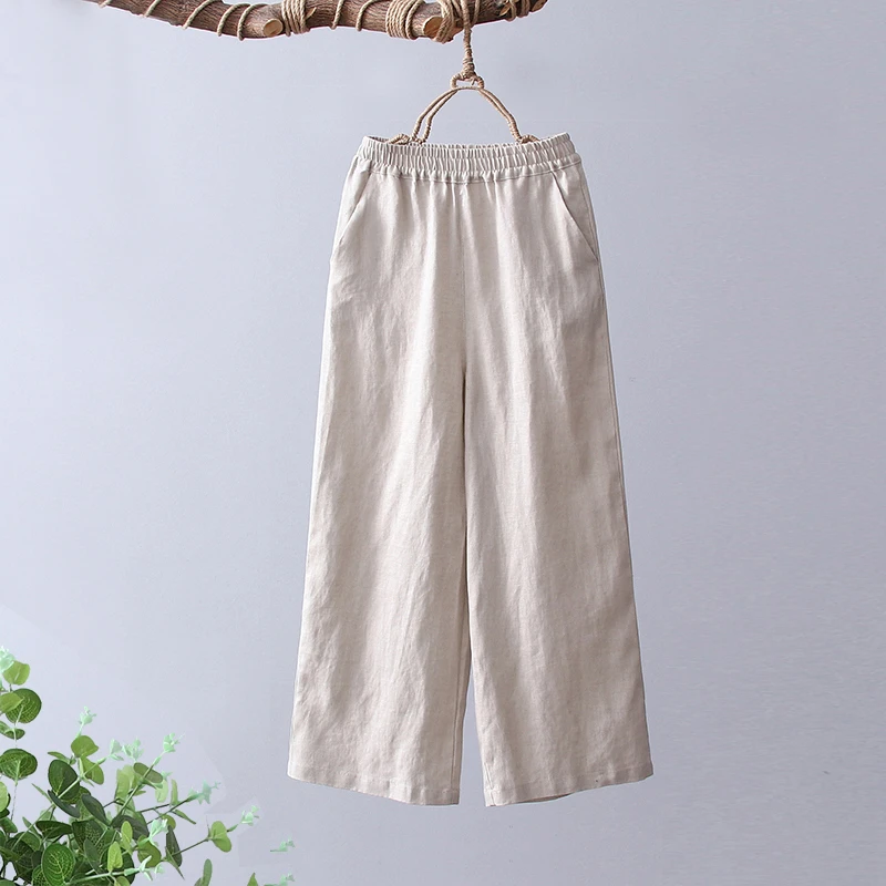 九分黑色高腰阔腿裤女夏季薄款中国风女装松紧腰宽松百搭休闲裤女