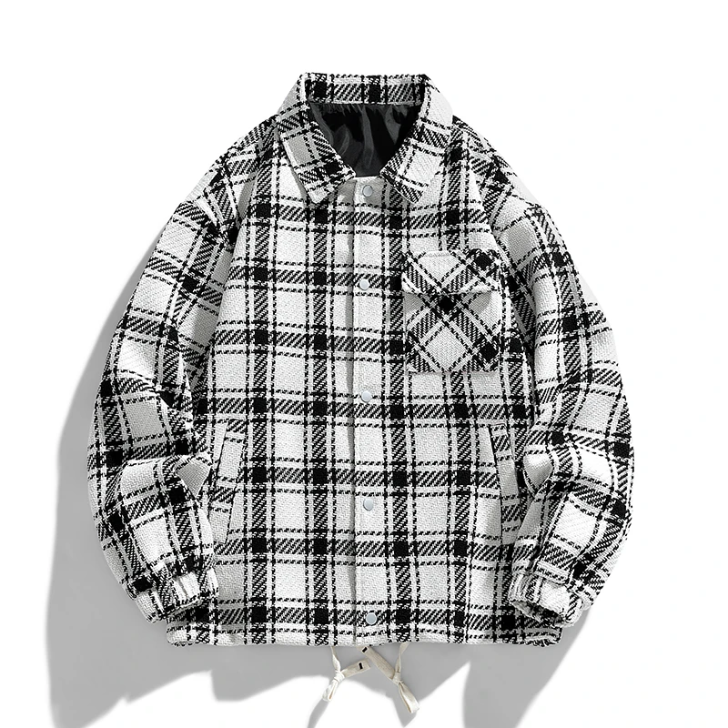 男士格子外套男春秋季青少年潮牌男装夹克2023新款秋冬千鸟格衣服