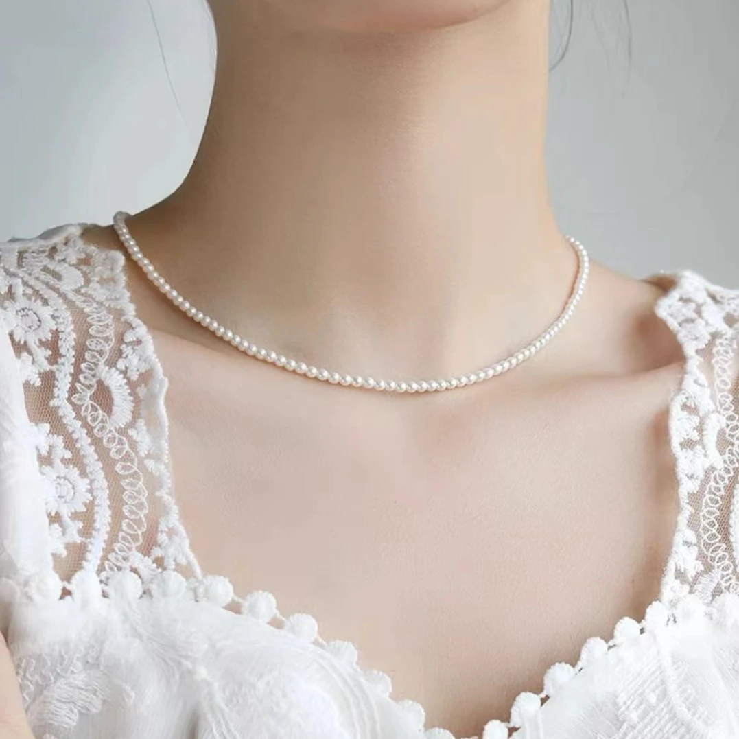【本店招牌】淡水珍珠锁骨链baby珠小米珠简约3-4mm S925银