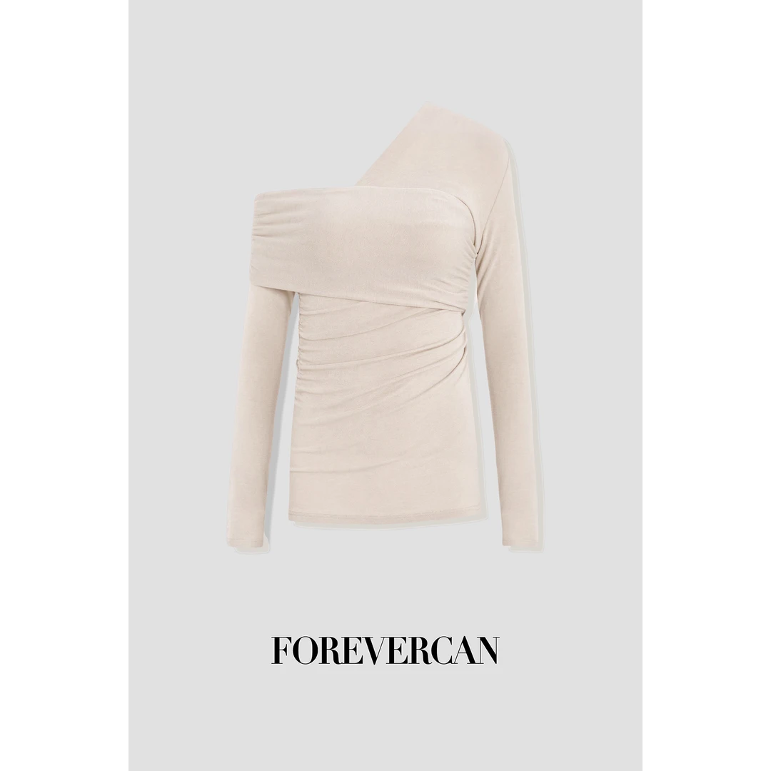 FOREVERCAN“暮光流沙”不规则斜肩针织长袖上衣 ST21938