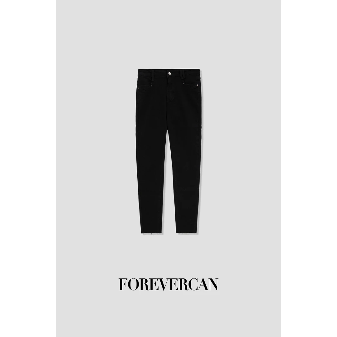 FOREVERCAN“牛仔风暴”极简百搭高腰加绒小脚牛仔裤 SP19238
