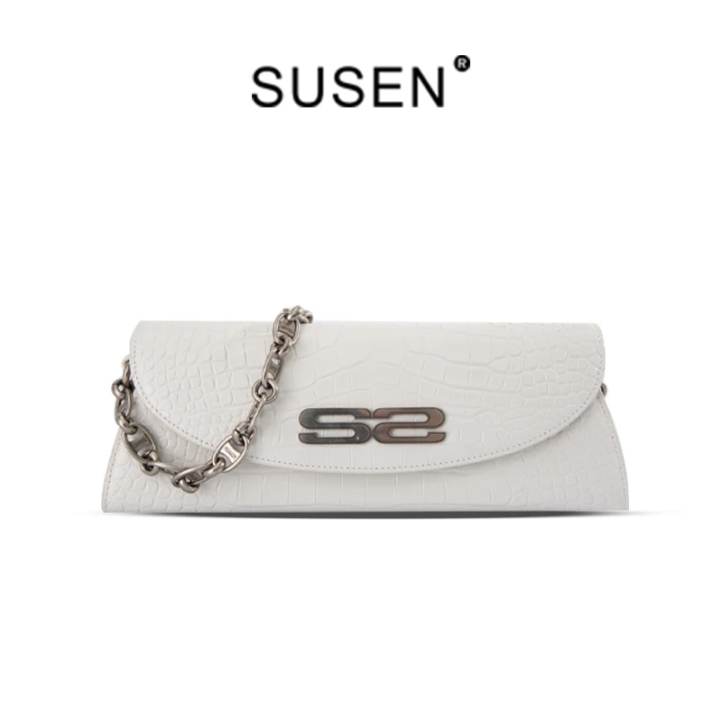 SUSEN新款高级轻奢纹理腋下包单肩链条轻奢法棍包