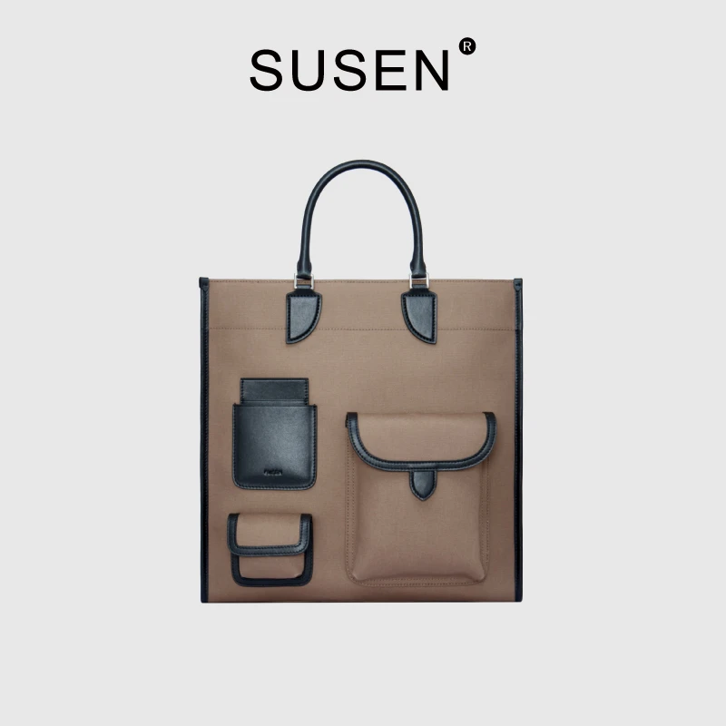 SUSEN【官方正品】新款高级质感复古时尚手提单肩托特包【大号】