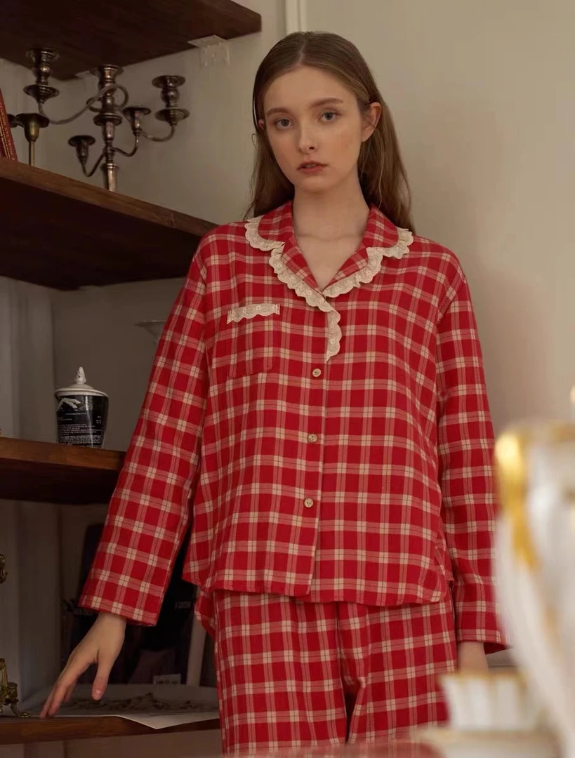 延吉优佰家/韩国UL家棉质新款上下分体睡衣套装24262 翻领