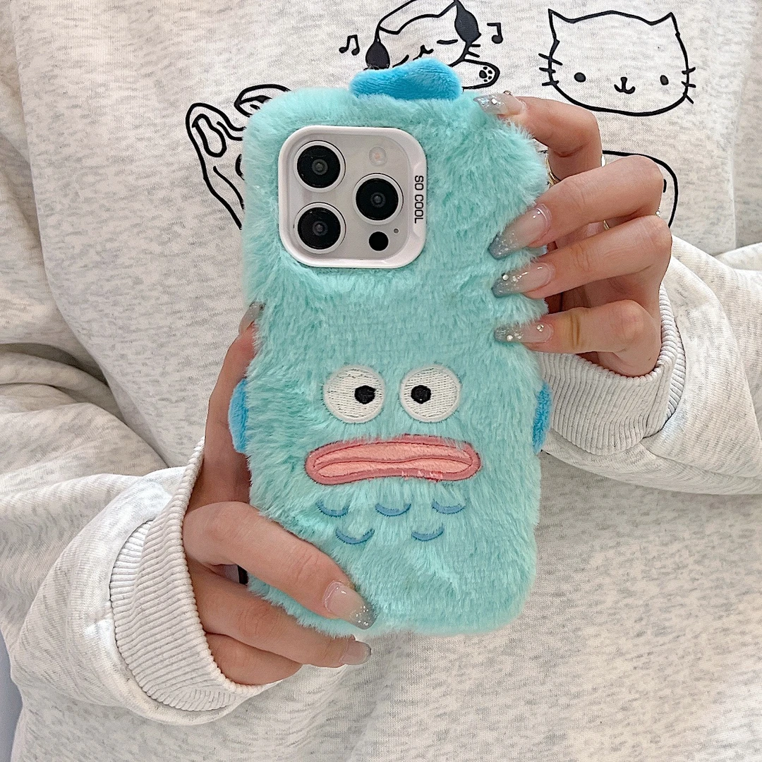 可爱丑萌卡通人鱼怪适用苹果16PROMAX手机壳15毛绒14防摔网红男女