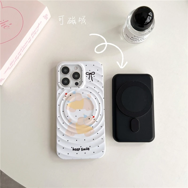 ins卡通波点小狗适用苹果15pro手机壳创意14防摔13小众简约网红女