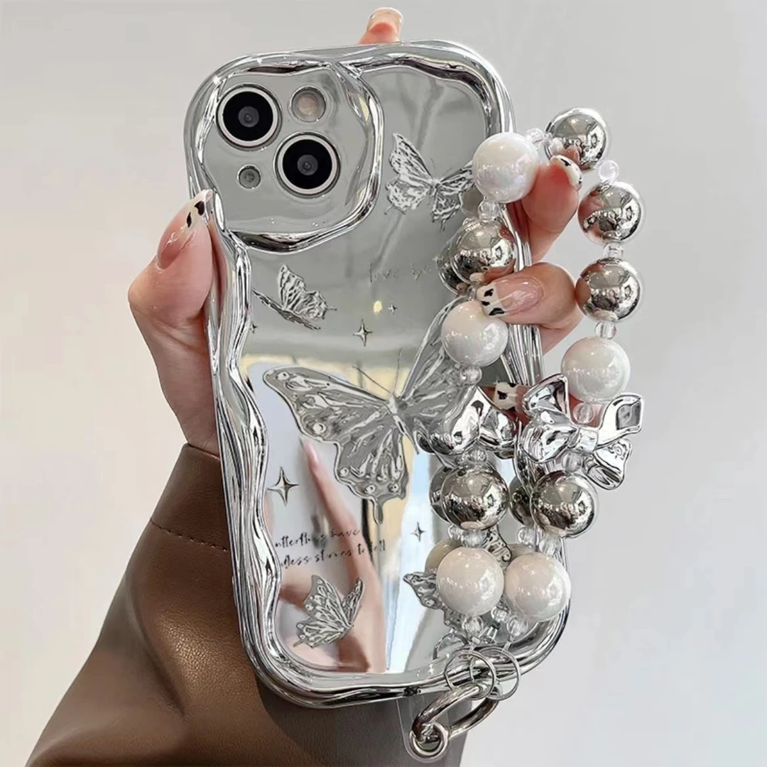 电镀银蝴蝶手串适用苹果/华为/小米/vivo/OPPO男女潮流个性手机壳
