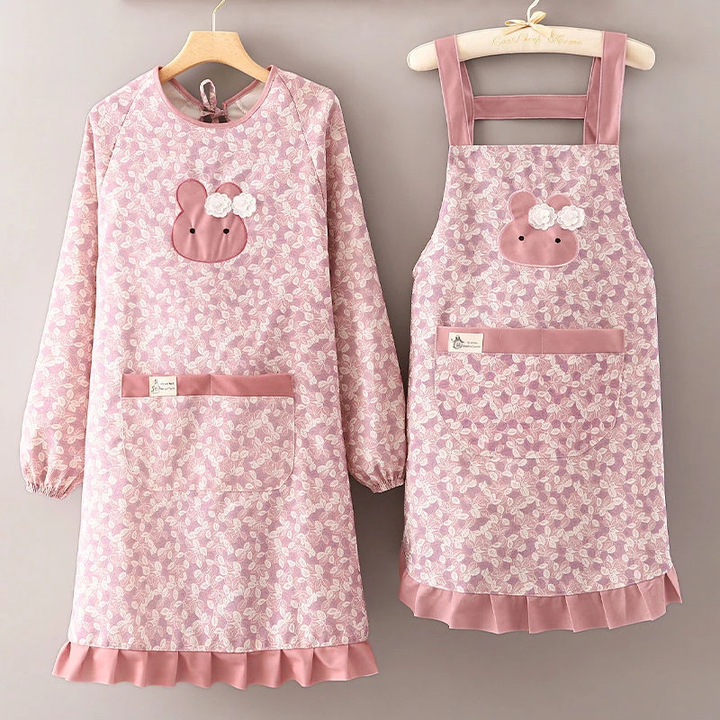 长袖帆布围裙女厨房家用做饭成人罩衣餐饮耐脏工作服防水防油围腰