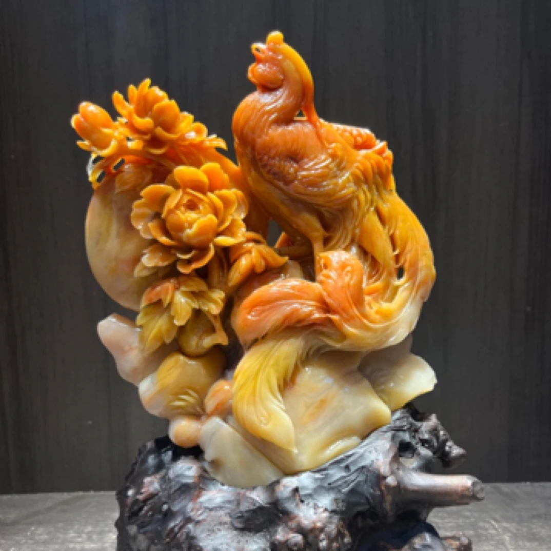 鸟语花香花开富贵寿山石雕摆件玄关奇石工艺品