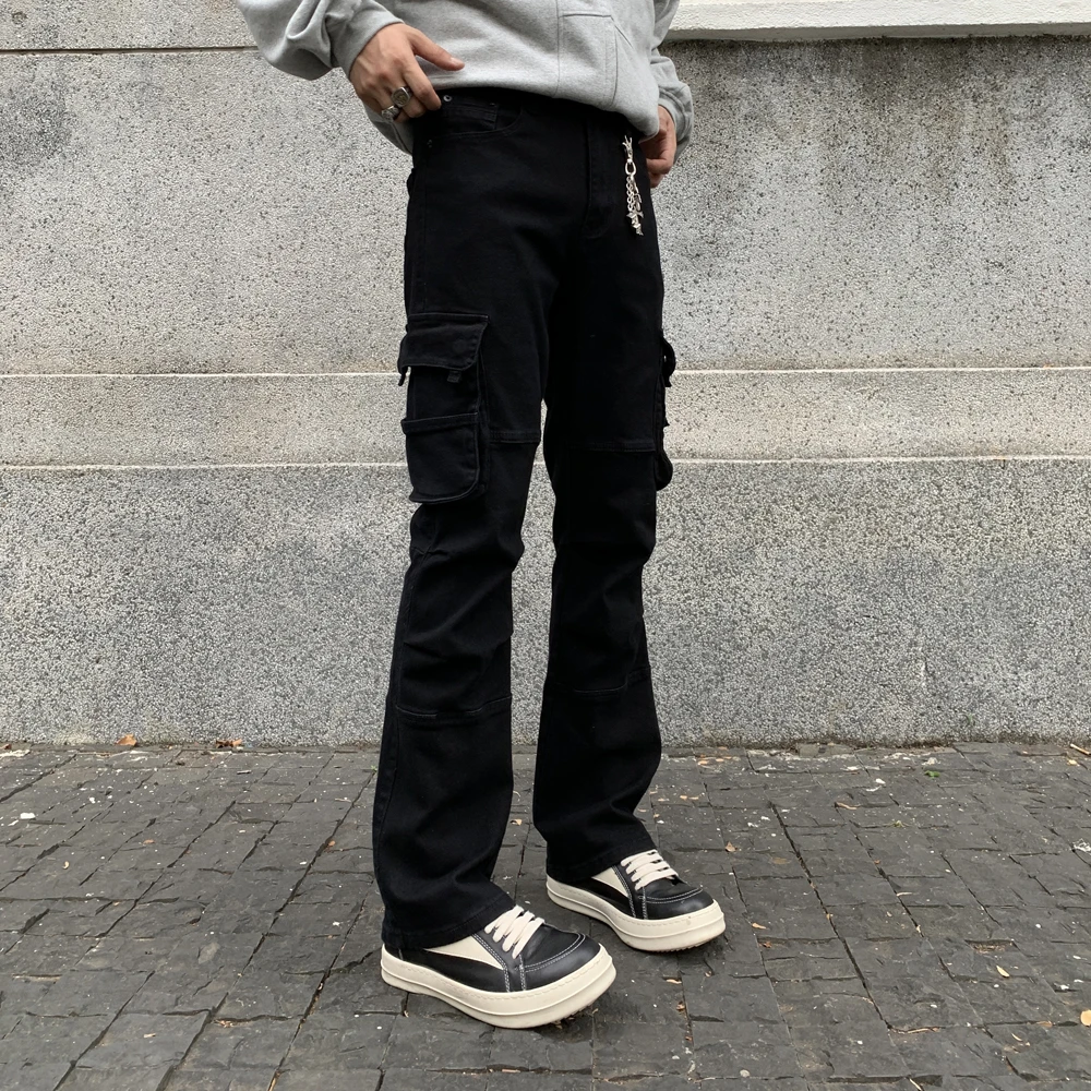 新款潮牌宽松直筒黑色水洗牛仔裤