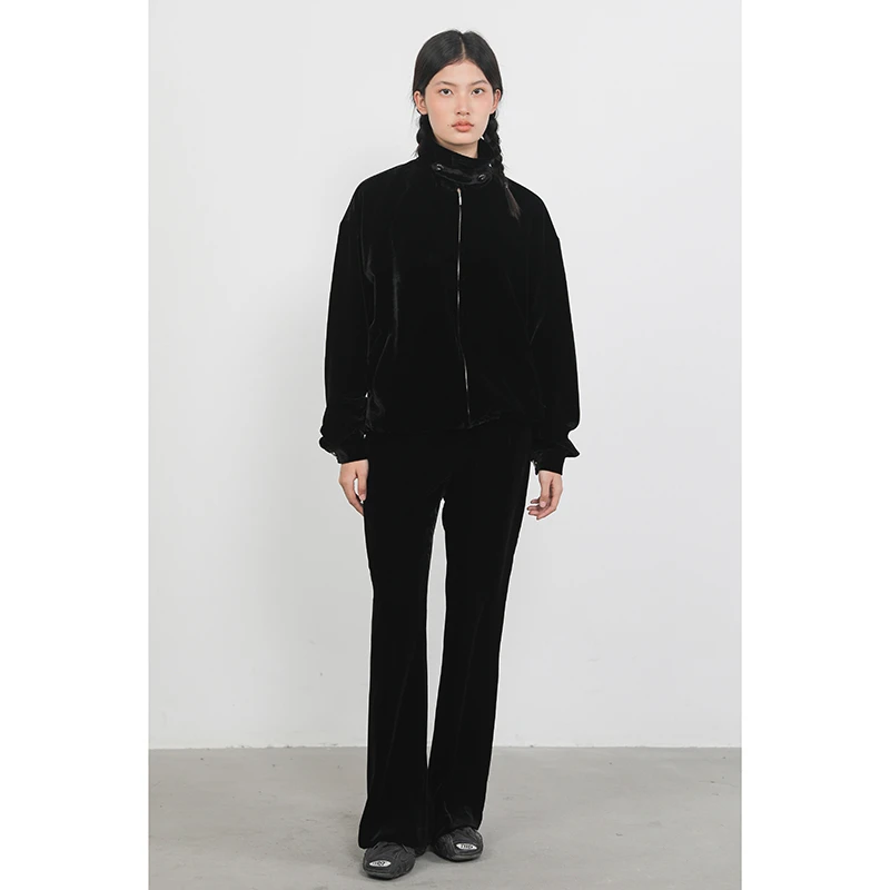 JUZININE 真丝绒立领拉链夹克外套