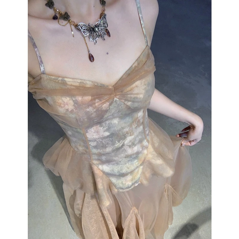 [WALKINDARK]山涧鹿鸣·印花网纱吊带上衣配袖套