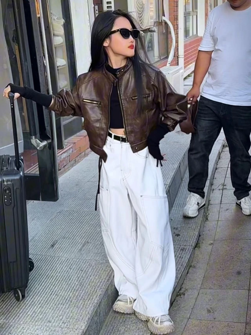 【影宝专属】机车服短款pu皮衣外套女童中大童新款设计感立领夹克潮