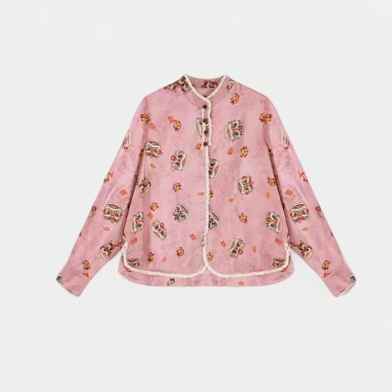 『狮狮如意』新中式国风人丝香云纱气质卡通年兽水墨提花新年服