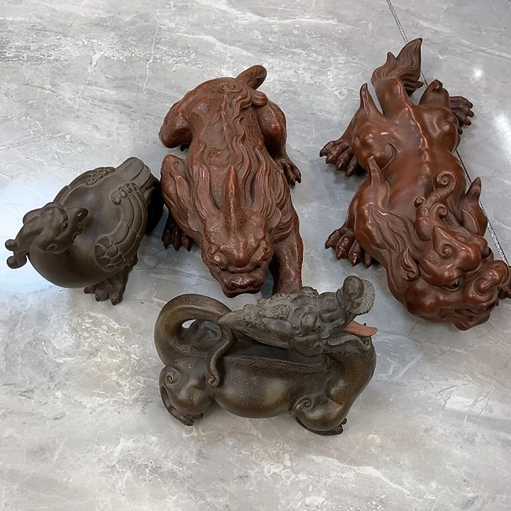 紫砂茶宠文**慌紫砂老貔貅一对➕神鸟➕龙茶宠摆件