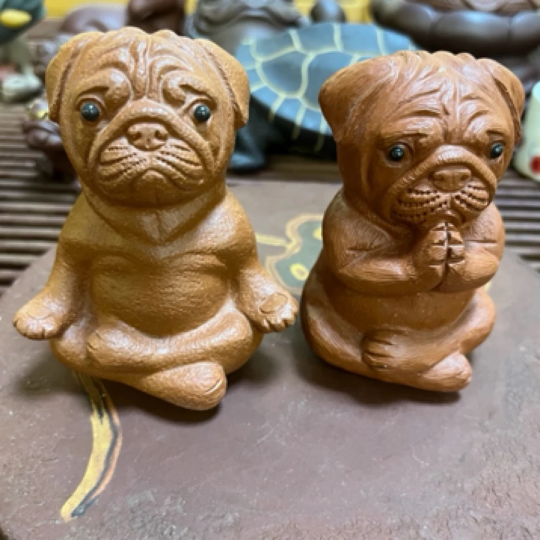 原矿降坡泥金禅汪茶宠一对高7.5宽7