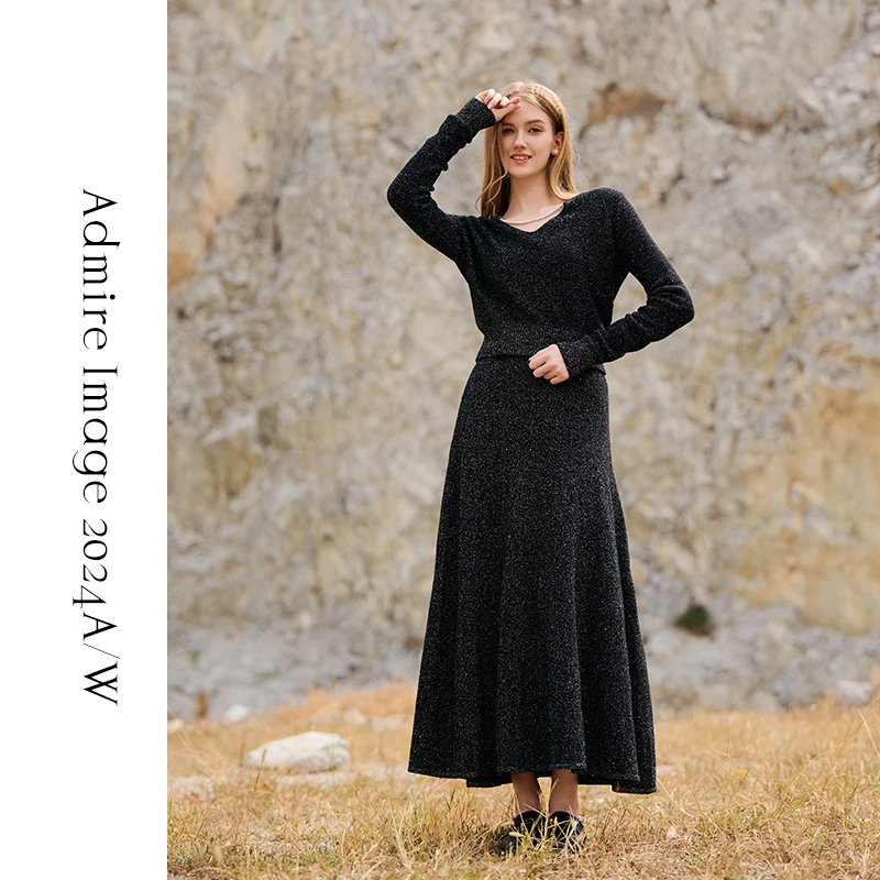 V领珍珠毛衫针织绵羊毛优雅蕾丝显瘦收腰休闲打底黑色法式复古