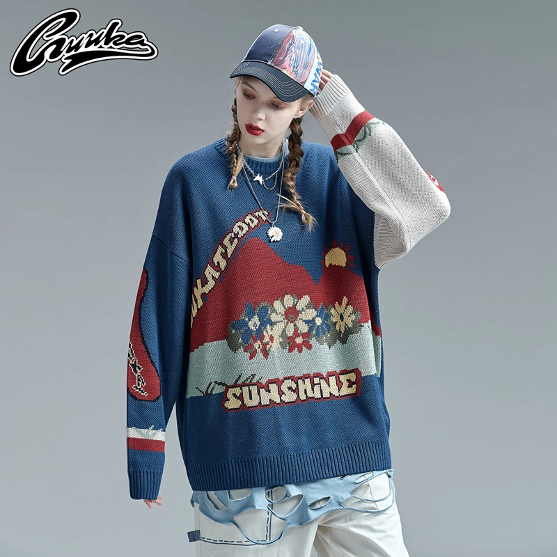 GUUKA潮牌日出提花毛衣厚款林墨同款嘻哈日系慵懒圆领毛衣M2203