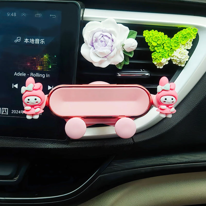 新款粉色卡通车载手机支架出风口汽车用品导航防抖隐形支撑女神款