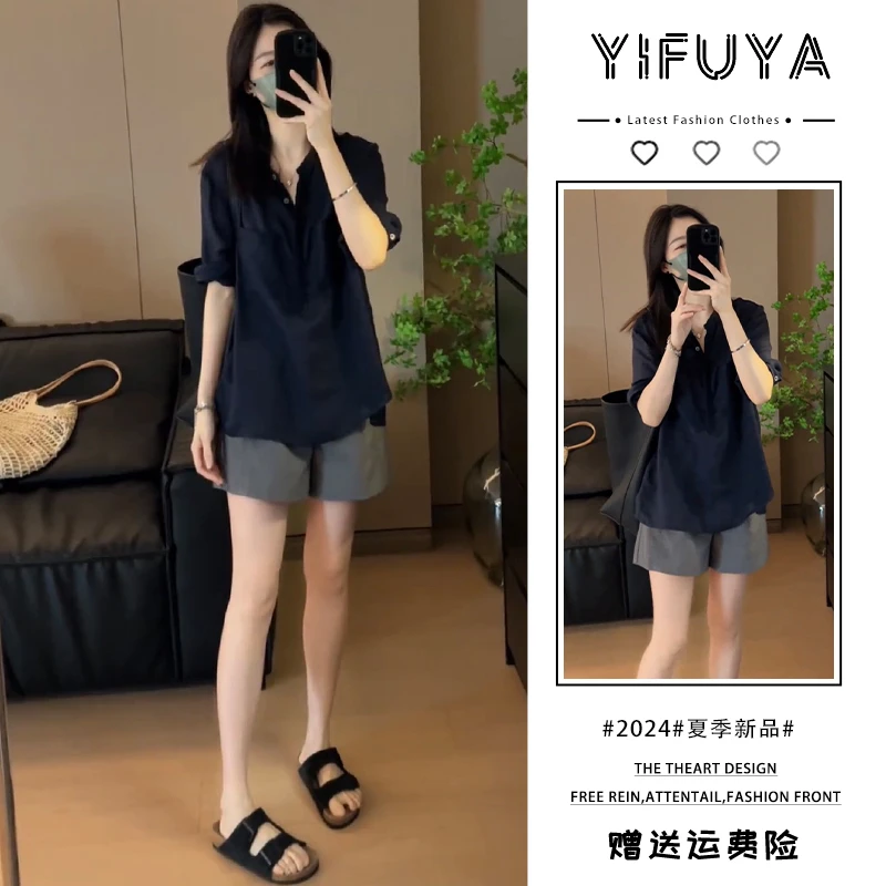 衬衫套装上衣短裤时尚休闲夏季减龄短袖显瘦气质小个子网红洋气