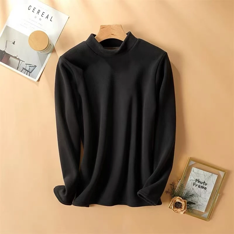 2024秋冬时尚高领显瘦内穿打底中领长袖T恤修身黑色百搭针织女士