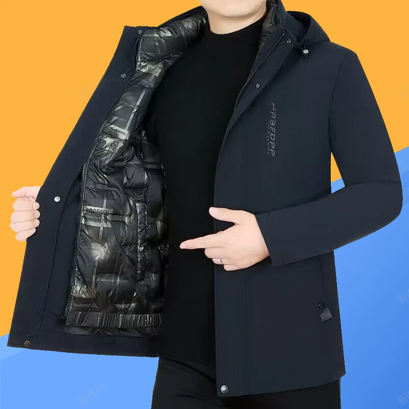 男士中长款棉服中年棉服冬季新款男加厚可拆卸内胆爸爸装棉袄外套