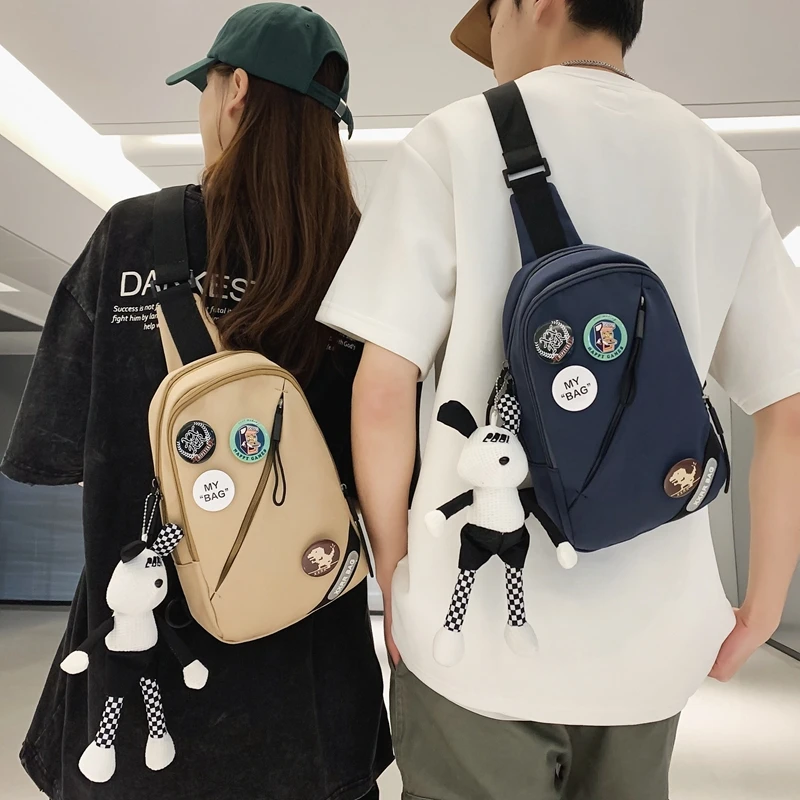 休闲包包女学生胸前斜挎包可放平板简约骑行斜背包男生大容量胸包