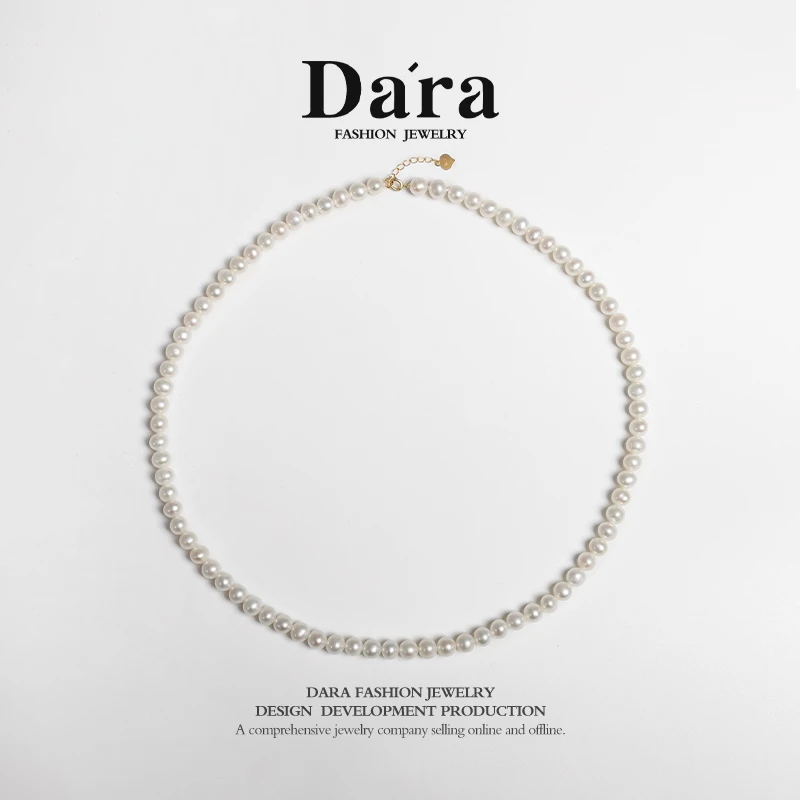 DARA/戴拉18k金淡水小米珠baby珠5-6mm全珠强光近圆微瑕项链