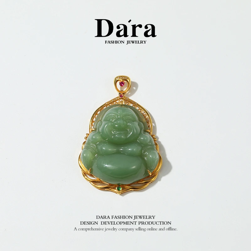 DARA/戴拉【柳总来了】18k金和田碧玉猫眼金佛公吊坠