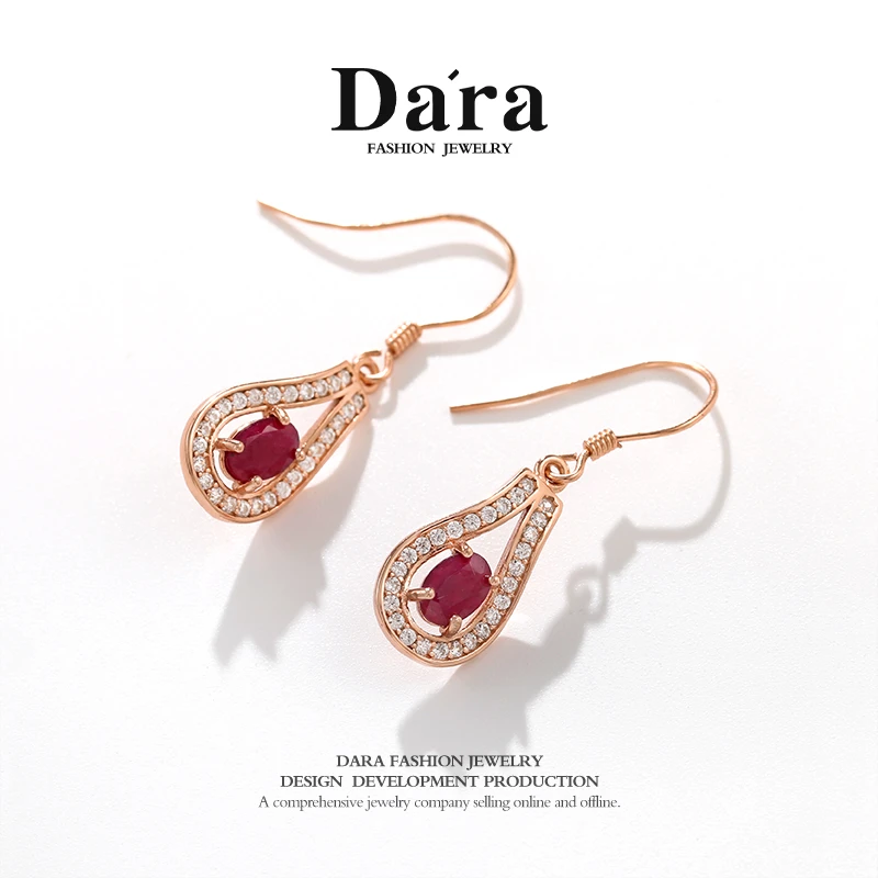 DARA/戴拉【柳总来了】天然红宝石耳环925银耳钩款耳饰TYH279