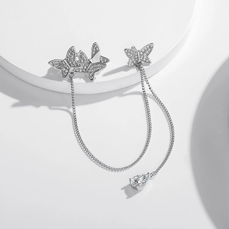 DARA/戴拉 合金合成锆石胸针 流苏气质不对称大气优雅胸针D494