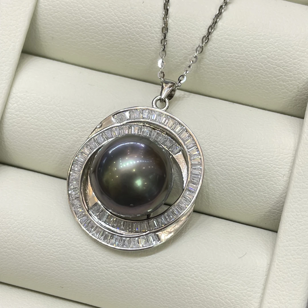 【二少珠宝】“黑龙珠”海水珍珠大溪地项链赠戒指耳饰胸针ES209T