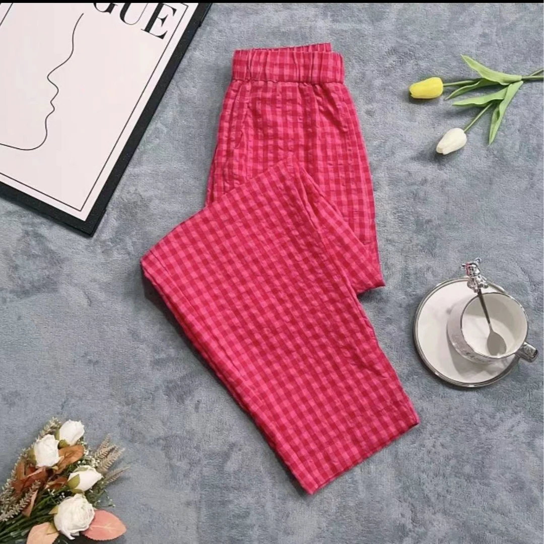 2024夏秋换季轻薄透气格子裤 宽松休闲格子裤 薄款哈伦萝卜裤