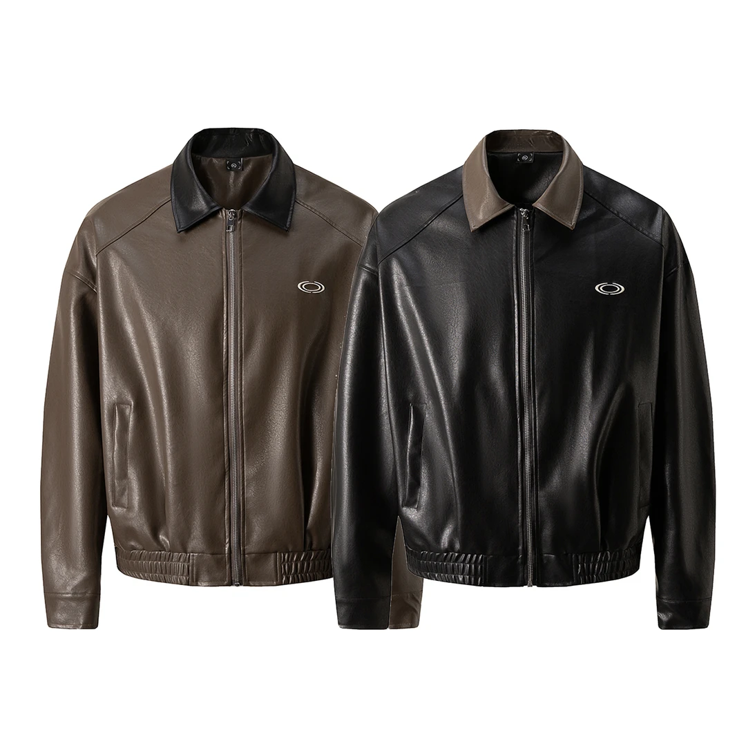 春季cleanfit美式复古短款皮衣外套男美拉德翻领情侣机车夹克皮衣