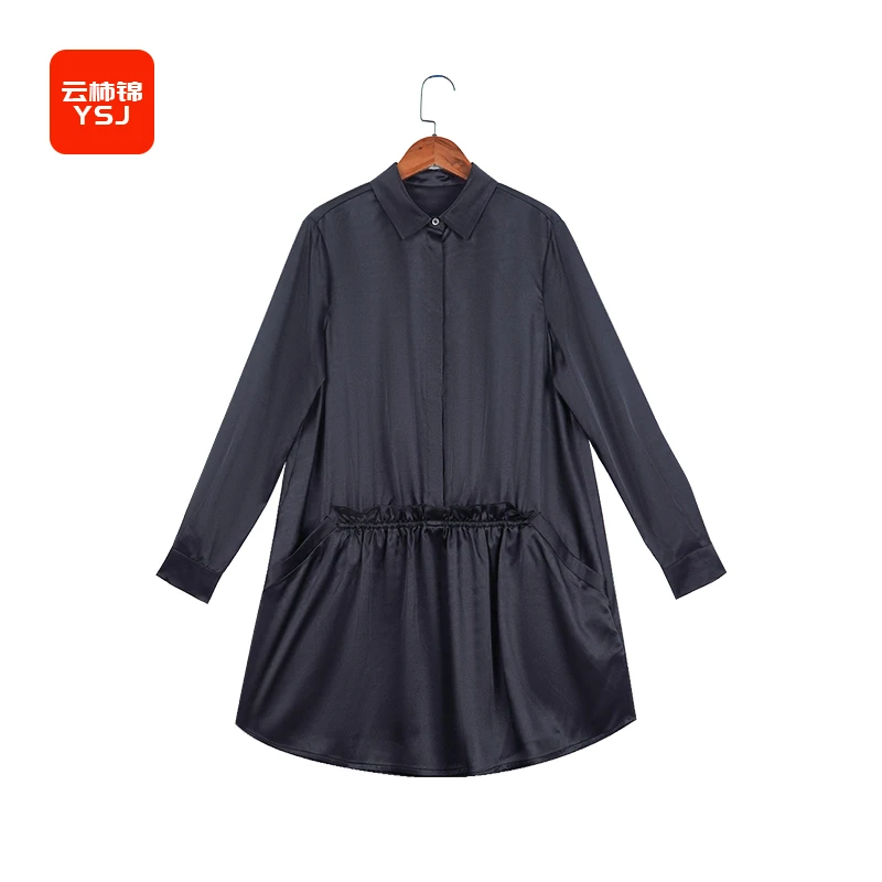 中国丝绸夏季新款衬衣裙高级感气质桑蚕丝长袖裙子YSJ002