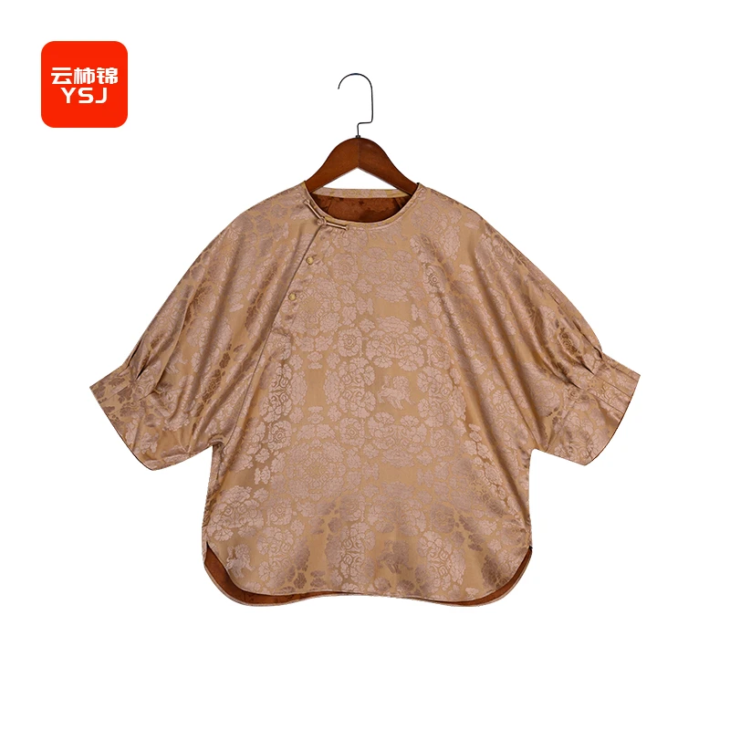 中国丝绸 YSJ  百百桑蚕丝立狮宝蜀锦红云纱百搭复古圆领YSJ23047