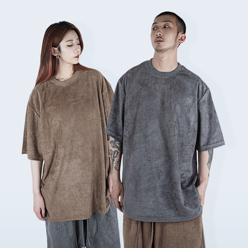 STR线上店OVERSIZE TEE/纯色 质感顺滑麂皮绒宽松短袖T恤