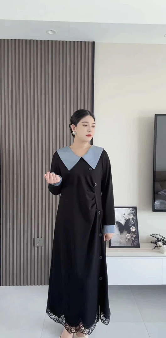 设计款拼接连衣裙显瘦气质百搭休闲开叉时尚长裙