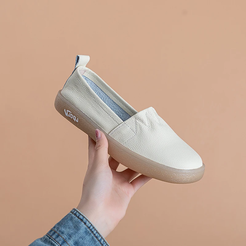 真皮春秋款防滑女单鞋孕妇鞋一脚蹬百搭牛筋平底豆豆鞋乐福妈妈鞋