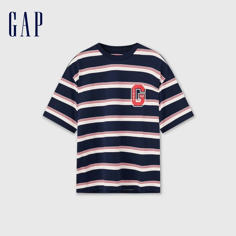 Gap男女装2024初秋新款印花logo条纹短袖T恤美式活力上衣  638120