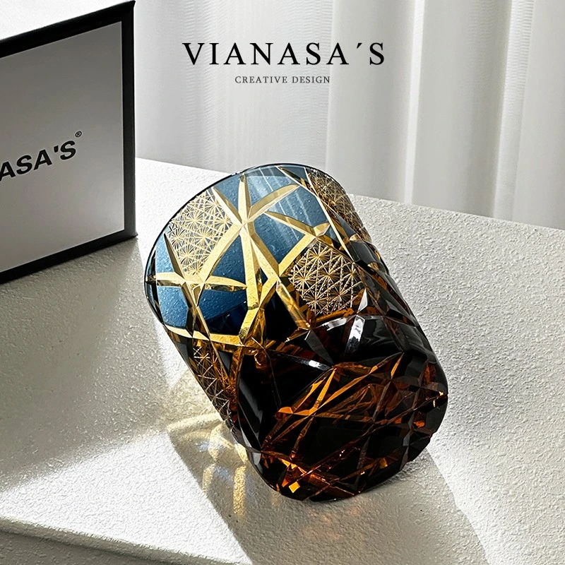 VIANASA'S诸神的黄昏异变版个性江户切子手工雕刻水晶威士忌酒杯