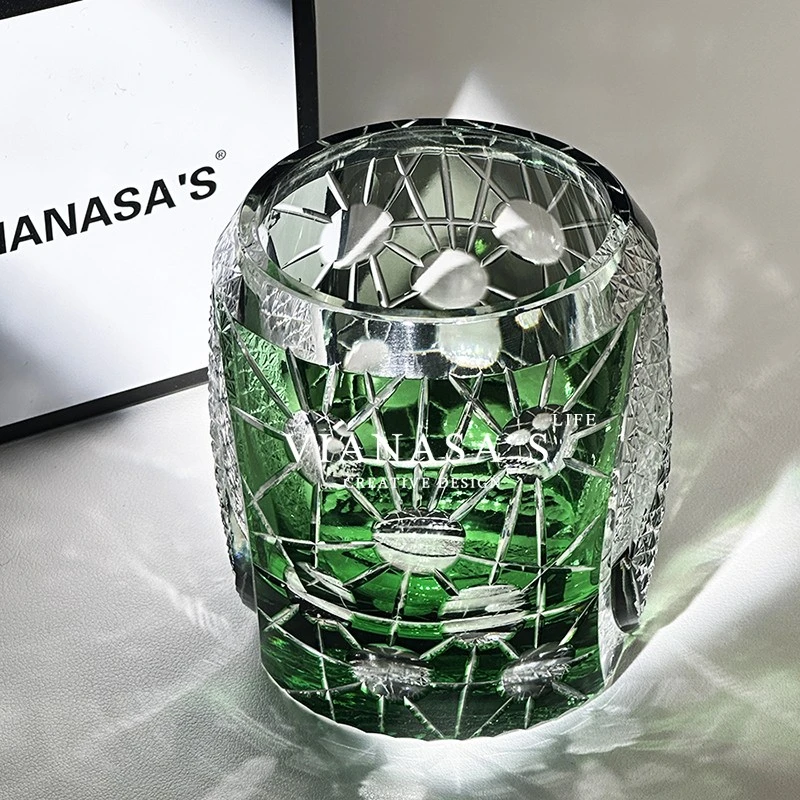 VIANASA'S日式江户切子手工玻璃杯惑星双色阴阳面威士忌酒杯小众