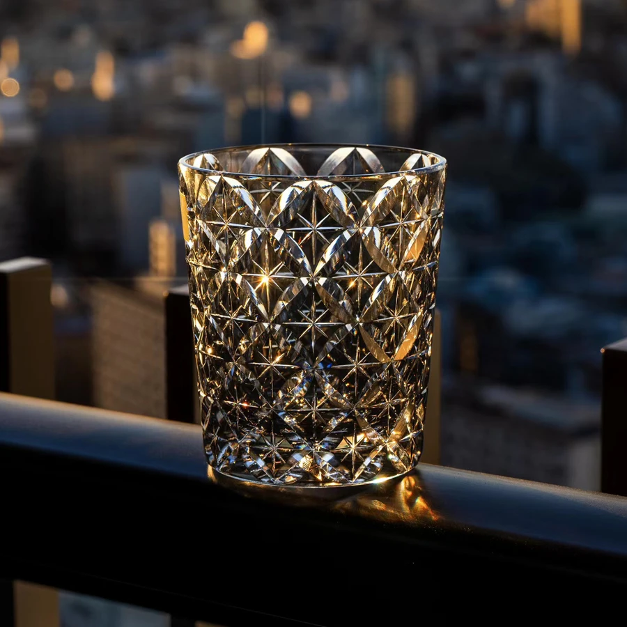 VIANASA'S轻奢高端威士忌洋酒杯手工雕刻水晶七宝玻璃杯江户切子