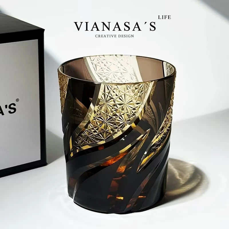 VIANASAS飓风江户切子手工雕刻威士忌洋酒杯个性水晶玻璃酒杯礼品