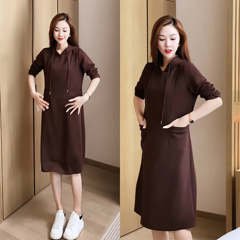 今年流行连帽卫衣连衣裙女2024春秋新款时尚洋气质减龄中长款裙子