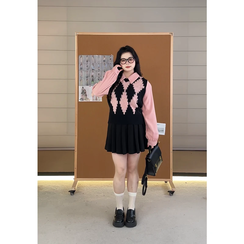 菠菜微胖定制~【耶鲁甜心】秋季新款粉色温柔风上衣+半裙JMQ310