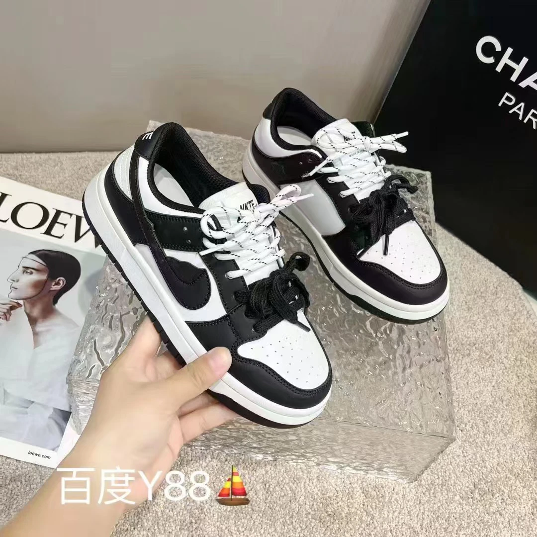 2024秋季新款平底系带板鞋女黑白鞋舒适软底休闲鞋